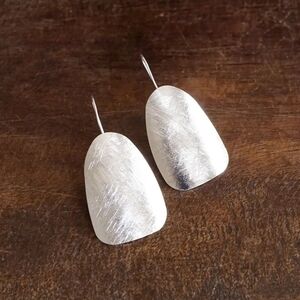 Brushed Silver Shield Dangle Earrings